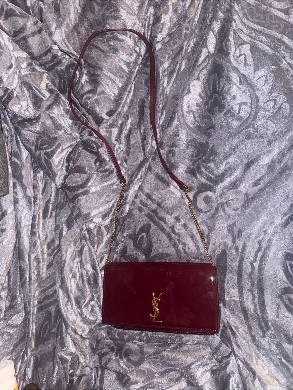 Yves Saint Laurent Burgundy Patent Leather Chain Crossbody Bag/ phone holder